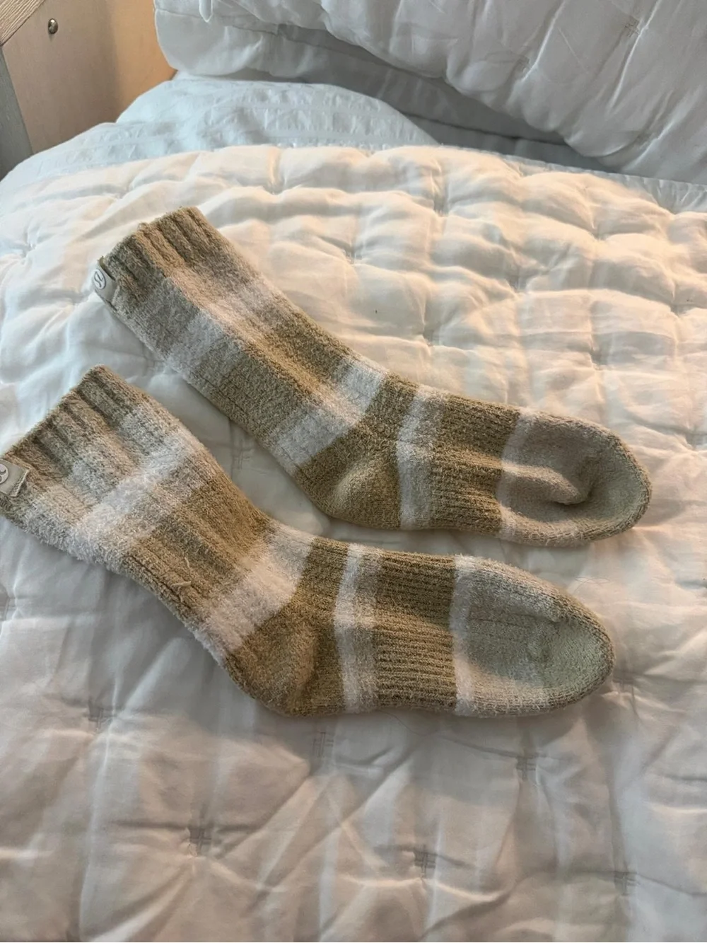 lululemon athletica Olive and Cream Striped Crew Socks